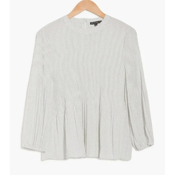 Adrianna Papell Georgette Pleated Polka Dot Blouse - Picture 9 of 11